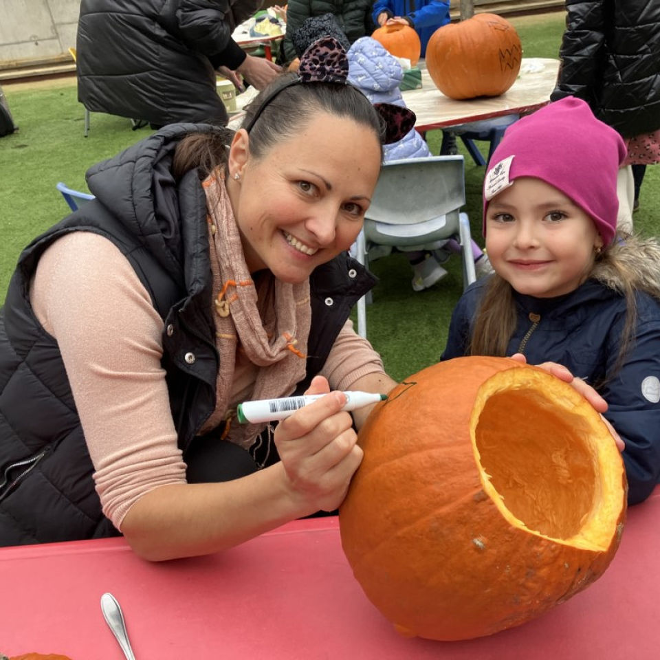 Pumpkin carving with parents